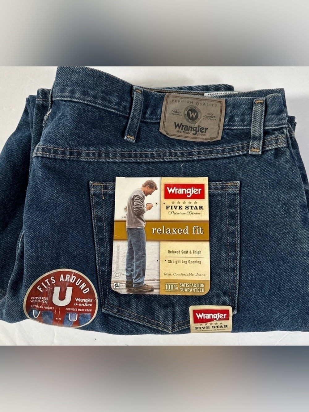 Wrangler Five Star Premium Jeans Mens 46x30 Blue Relaxed Fit Straight Leg Flex - Picture 5 of 9